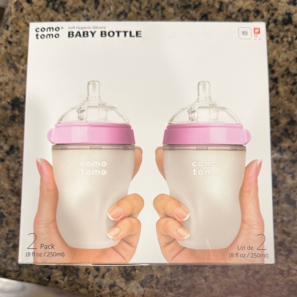 Baby Bottle 2-Pack - Pink and White
